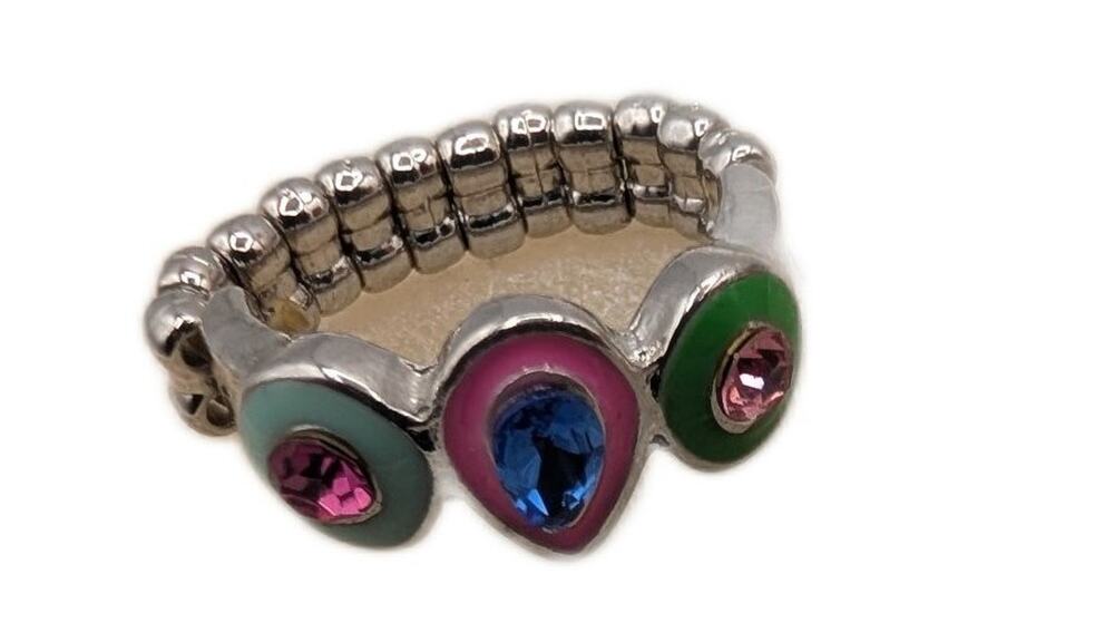 Colorful Enamel & Rhinestone Stretch Ring - Fashion Statement Jewelry